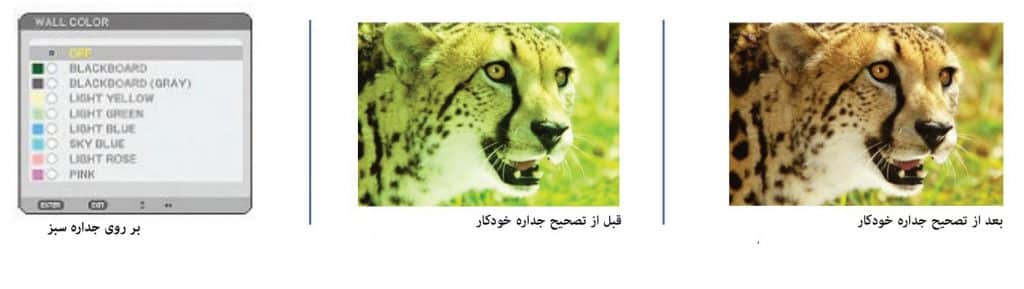پیش فرض تصحیحح رنگ صفحه تصویر پروژکتور NEC NP-M363X